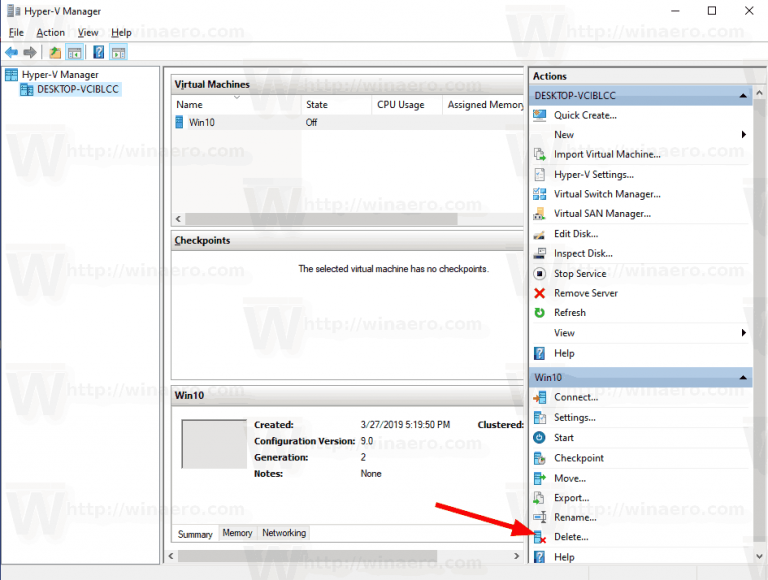 Delete HyperV Virtual Machine in Windows 10