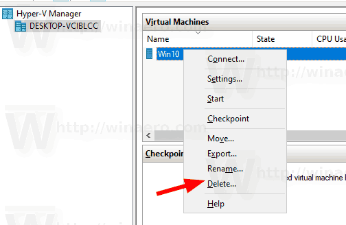 Windows 10 Hyper V Delete VM 2