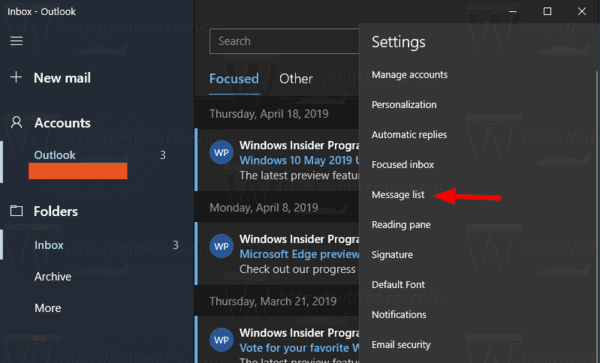 windows 10 mail unread count