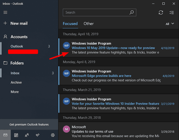 Windows 10 Mail Message Preview Enabled