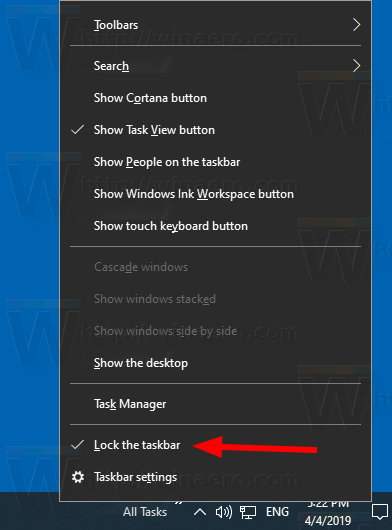 Windows 10 Untick Lock Toolbar
