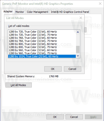 Доступные режимы Режимы адаптера Display Windows 10