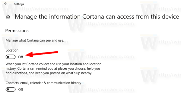Cortana Disable Location Permissions