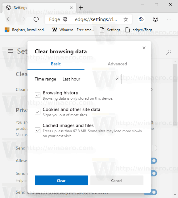 Microsoft Edge Chromium Classic Clear Browsing Data