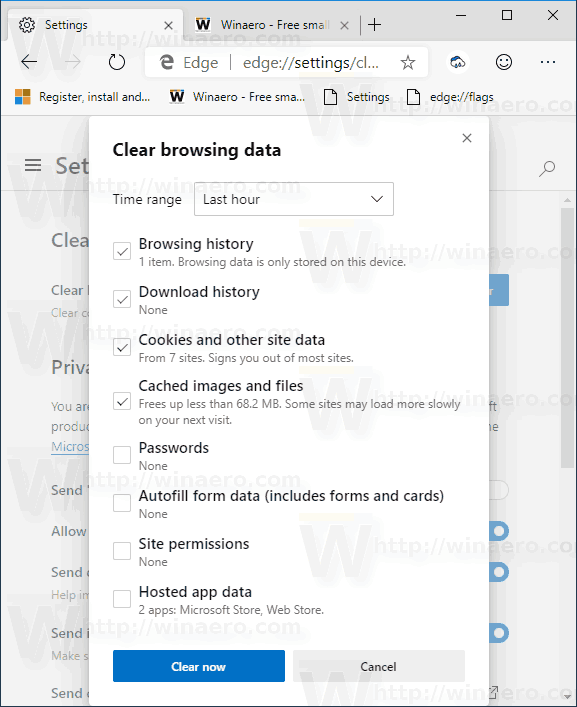 Microsoft Edge Chromium New Clear Browsing Data