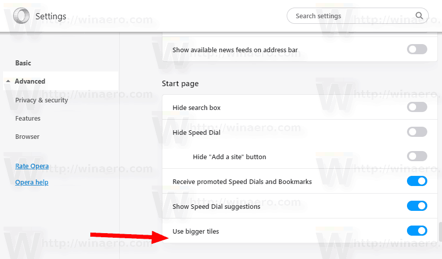 Opera 62 Enable Bigger Tiles