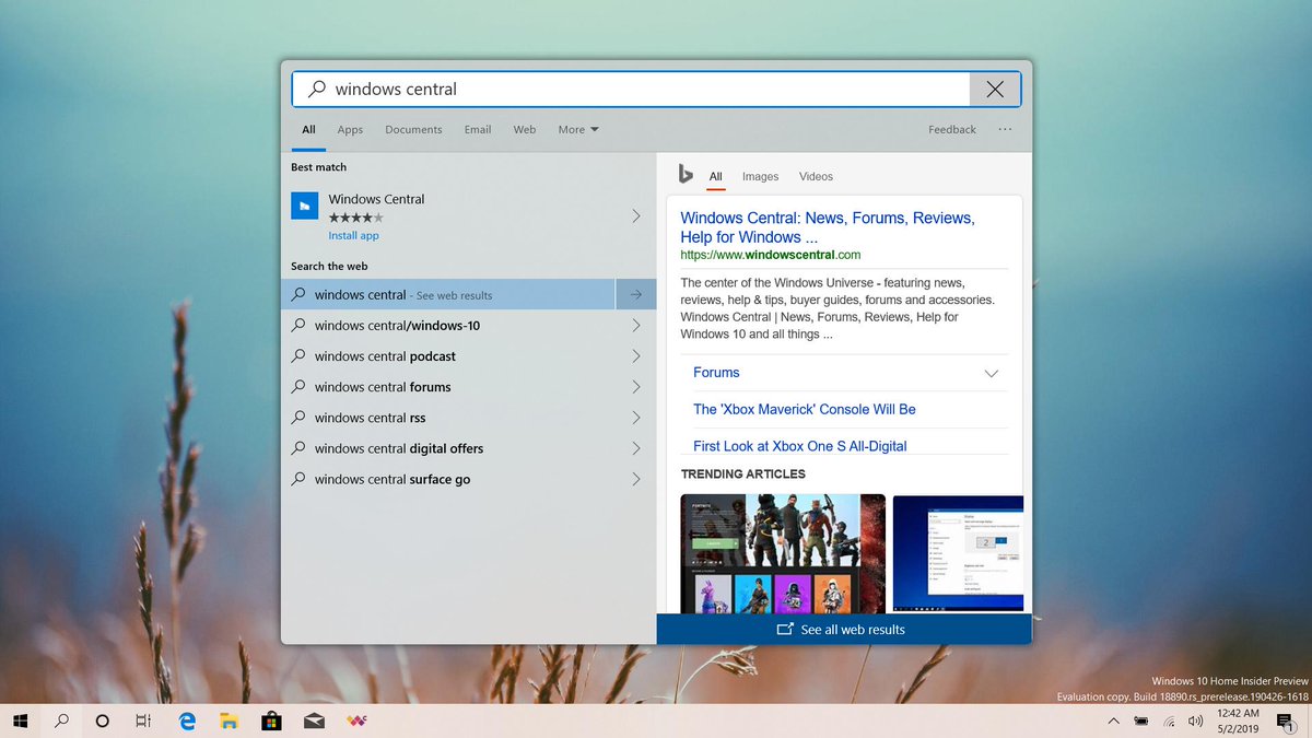 A refined look for Search in Windows 10 features rounder corners