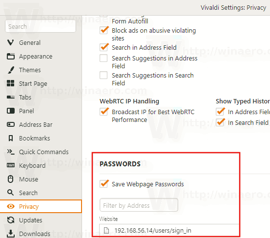 Vivaldi Filter Saved Passwords