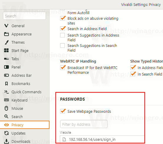 Vivaldi 2 6 Filter Saved Passwords Snapshot 1560 4