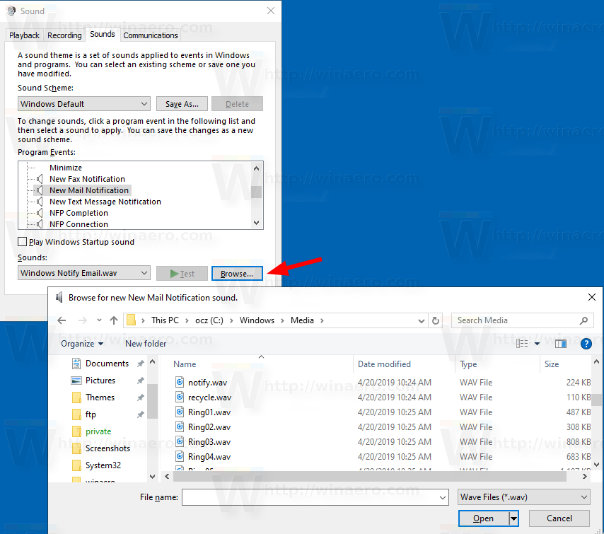 Windows 10 Change Mail Notification Sound To A Custom Sound Original