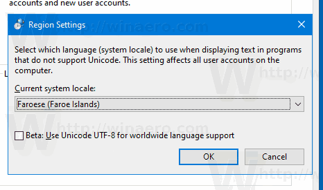 Windows 10 Change System Locale Dialog