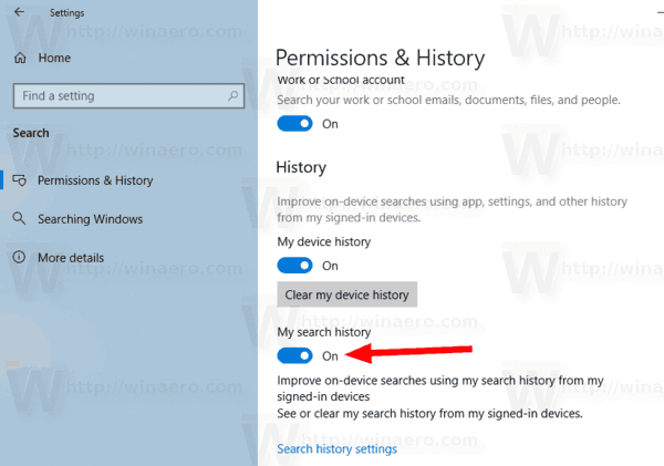 Disable Device and Search History in Windows 10