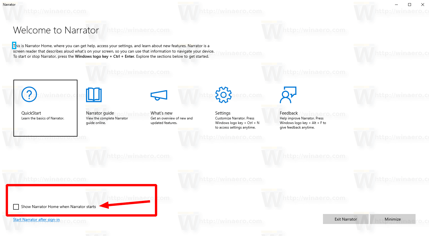 Windows 10 Disable Narrator Home
