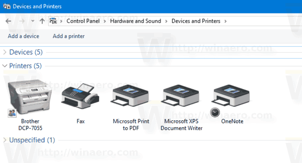 Установленные в Windows 10 принтеры на панели управления