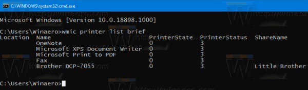 Список установленных принтеров Windows 10 Wmic