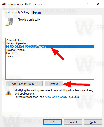 Windows 10 Remove From Allow Log On Locally