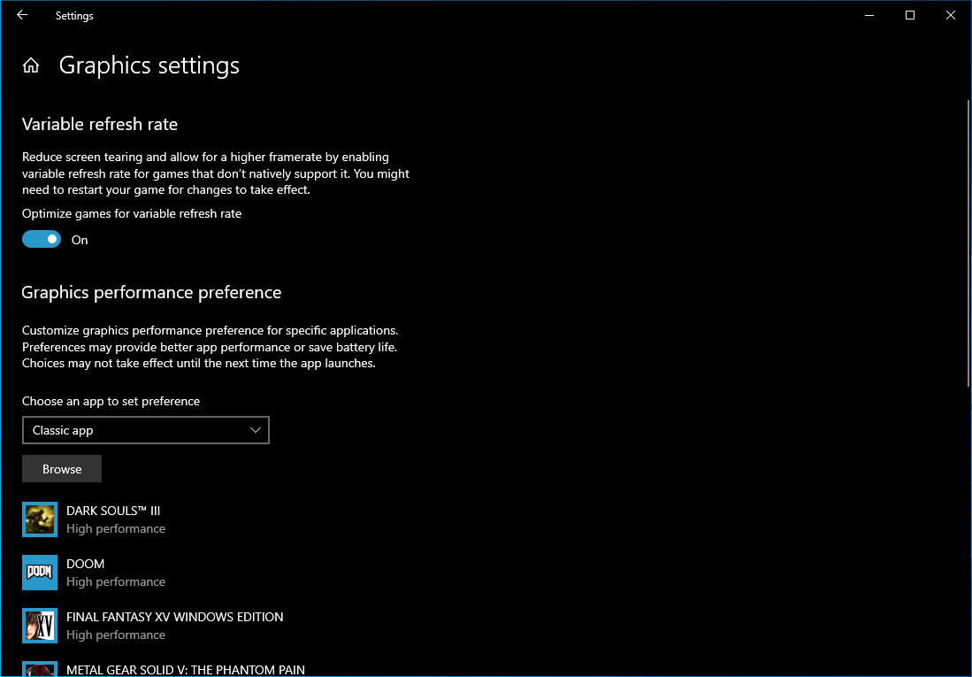 Windows 10 Variable Refresh Rate Option