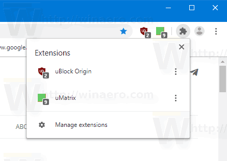 Enable Or Disable Extension Toolbar Menu In Google Chrome