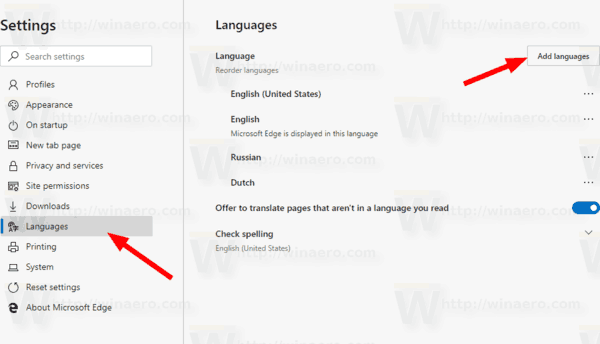 Microsoft Edge Chromium Settings Add Language Button