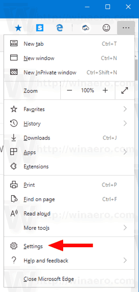 Microsoft Edge Chromium Settings Menu Item