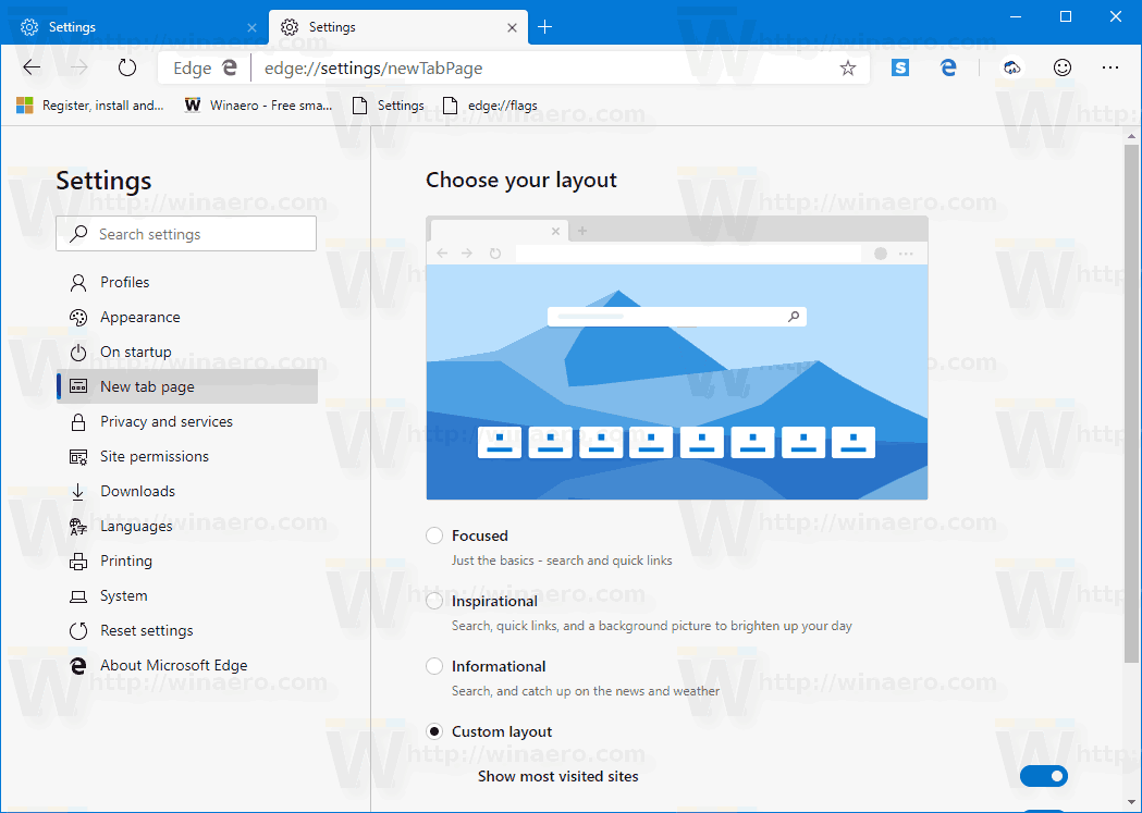 Microsoft Edge Customize New Tab Layout