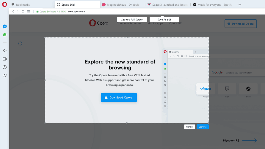 Opera 63 Snapshot Feature Improvements