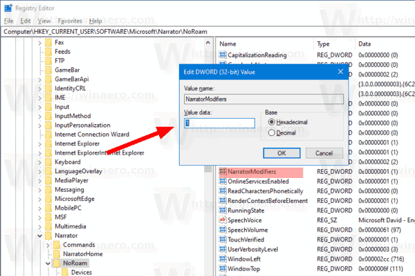 Windows 10 Change Narrator Modifier Key Tweak