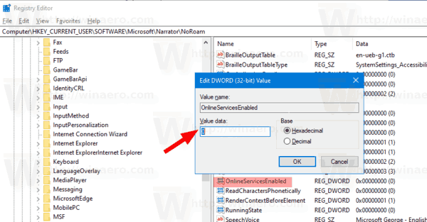Windows 10 Отключение онлайн-служб для настройки экранного диктора