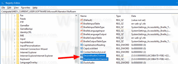 Windows 10 Narrator Default Output Device Registry