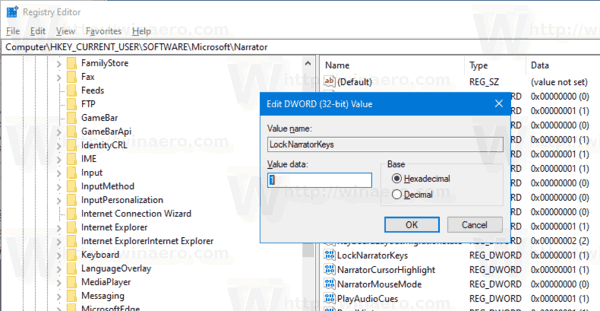 Windows 10 Narrator Lock Modifier Key Tweak