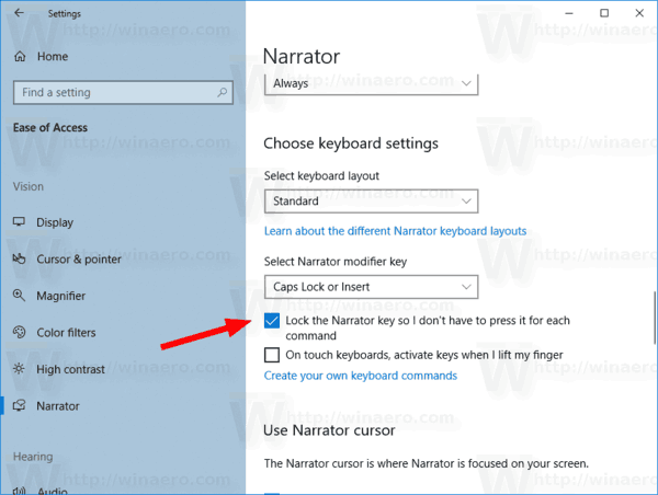 Windows 10 Narrator Lock Modifier Key