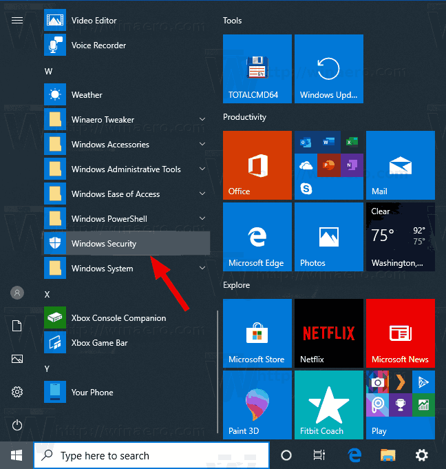 Windows 10 Open Windows Security