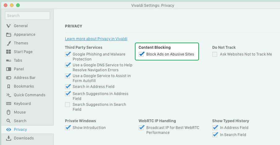 Vivaldi Adblock Settings 1