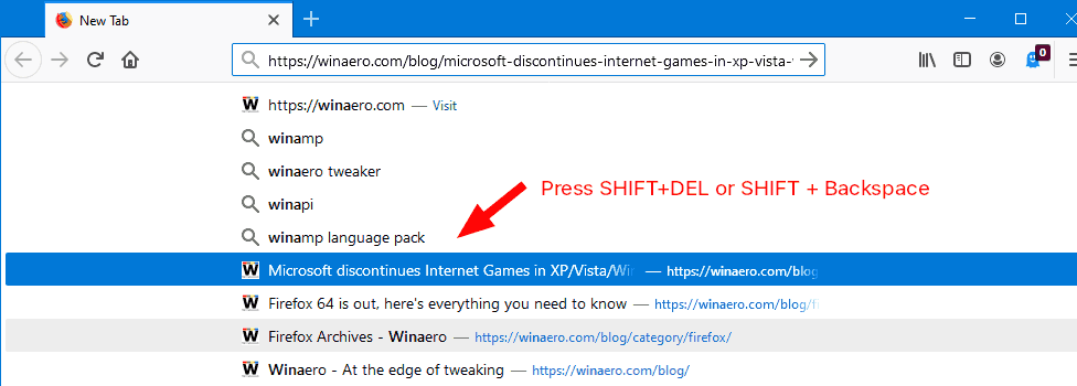 Firefox 68 Remove Individual Suggestions