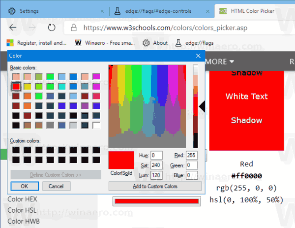 Microsoft Edge Old Color Dialog