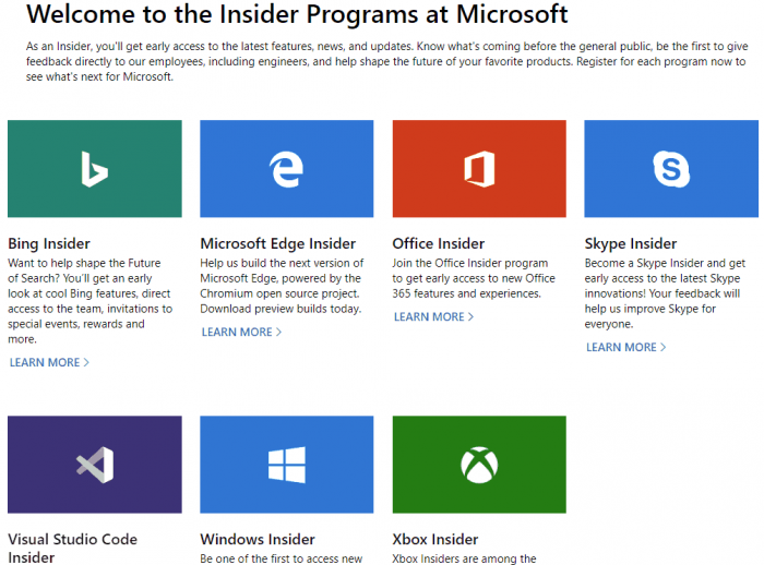 Microsoft Launches a New Page for all Insider Programs