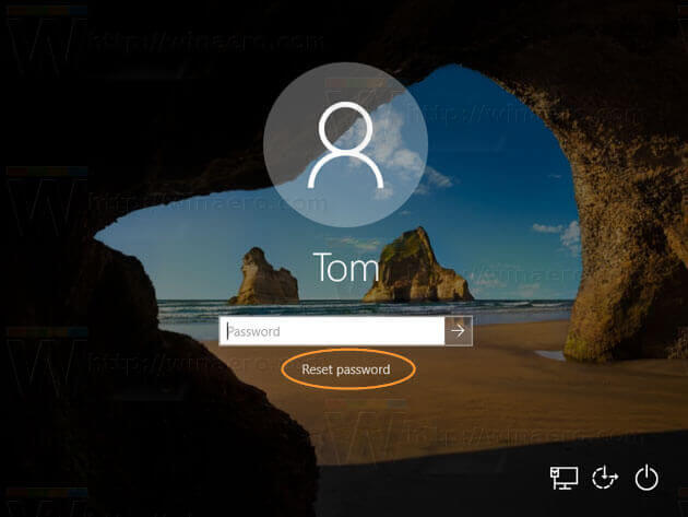 Reset Password Link On The Windows Login Screen