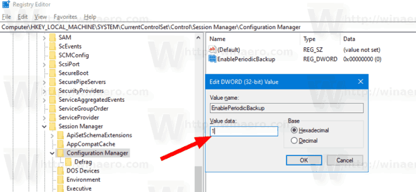Windows 10 Enable Automatic Registry Backup