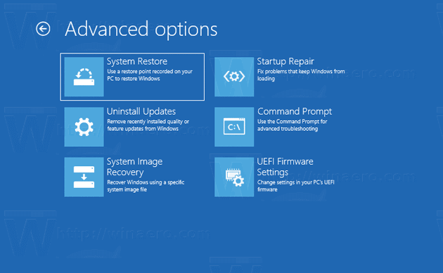 Windows 10 Recovery Options System Restore Option