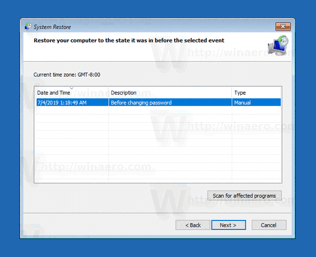 Windows 10 Recovery Select Restore Point