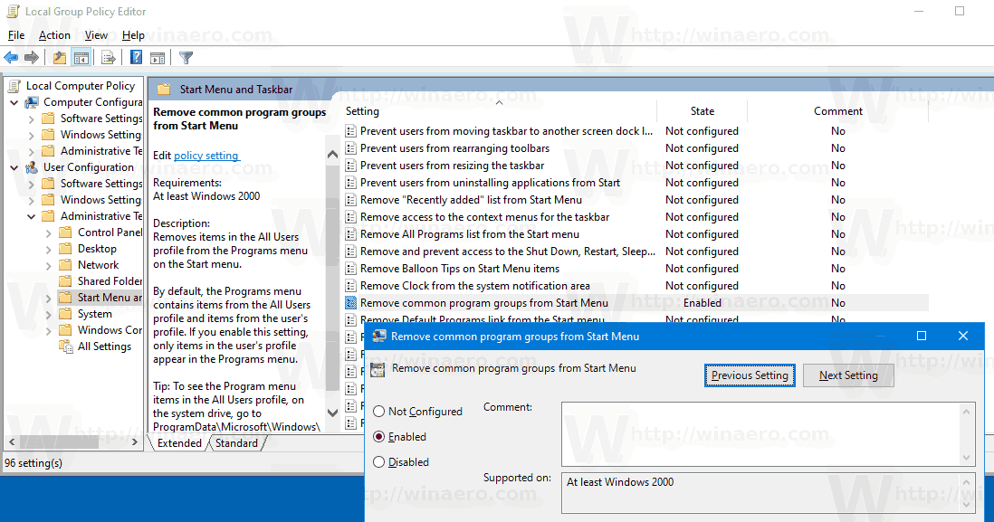 Windows 10 Remove Common Groups From Start