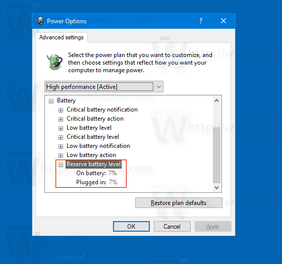 Windows 10 Reserve Battery Level