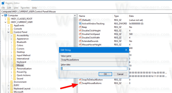 Windows 10 Замена кнопок мыши Reg