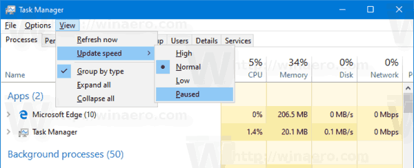 Windows 10 Task Manager Updates Speed