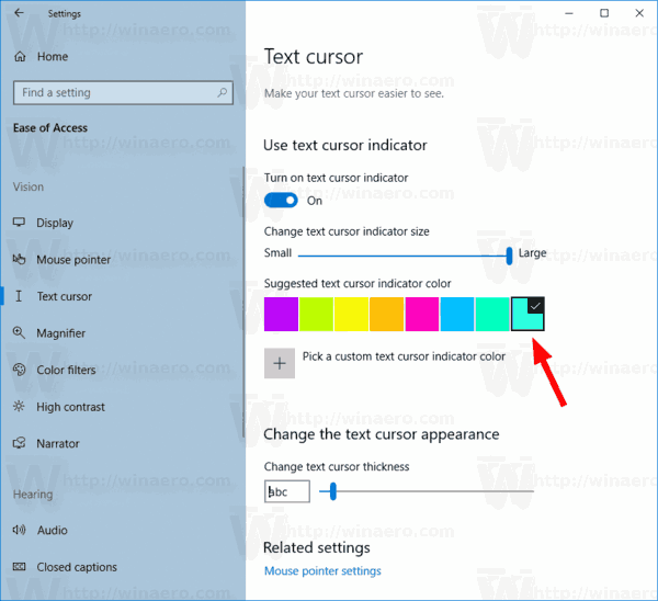 Windows 10 Text Indicator Color Set Custom Color 4