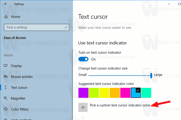 Windows 10 Text Indicator Color Set Custom Color