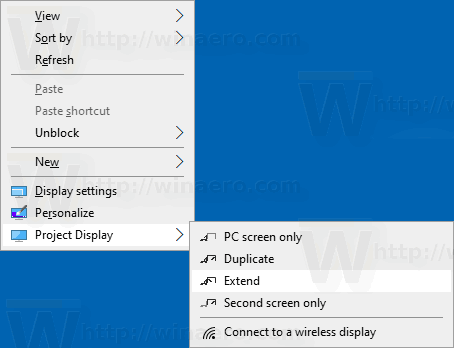 Добавить контекстное меню рабочего стола Project Display Windows 10