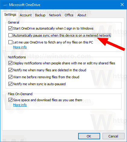 Disable Automatic Pause OneDrive Sync When On Metered Network