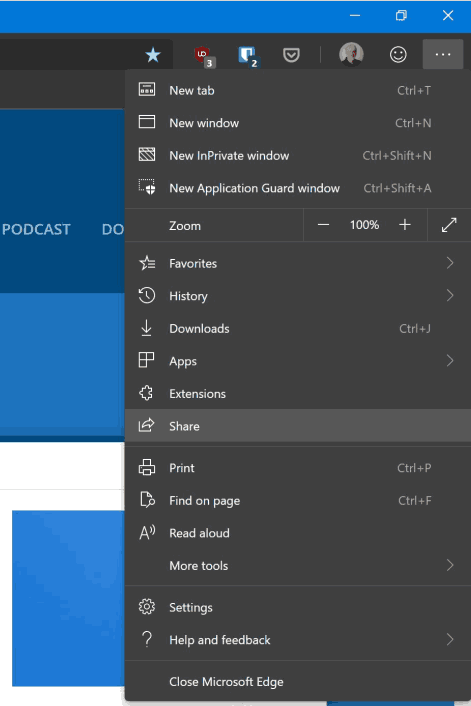 Edge Chromium Share Menu 1