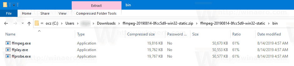 FFMPEG Bin Folder Contents